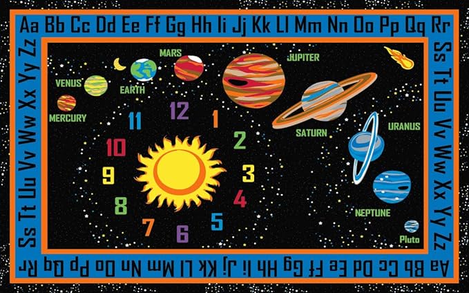 KIDCARPET.COM Outer Space Rectangle Classroom Rug | Bordered Area Rug for Preschool Daycare Learning, 7'6" x 12'
