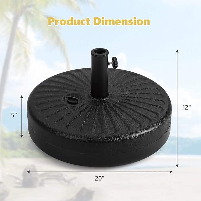 Giantex 75lbs Fillable Umbrella Base, 20 inch Water and Sand Filled Umbrella Stand, Fit 1.5"-1.9" Umbrella Pole, HDPE Weighted Market Table Umbrella Holder for Outdoor Deck Garden Poolside