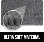 KANGAROO Bathroom Rugs, Chenille Soft Absorbent Bath Rug, Shaggy Shower Mat, Quick Dry Machine Wash Bathmat, Plush Carpet Mats for Tub, Bathtub and Room Home Decor Accessories, 30x20, Grey