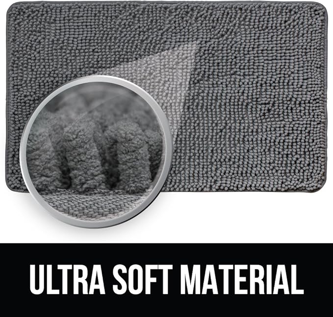 KANGAROO Bathroom Rugs, Chenille Soft Absorbent Bath Rug, Shaggy Shower Mat, Quick Dry Machine Wash Bathmat, Plush Carpet Mats for Tub, Bathtub and Room Home Decor Accessories, 60x24, Grey