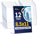 Annecy Sign Holder 8.5 x 11, 12 Pack, L Shape Plastic Clear Sign Stand for Display, Double-Sided, Slanted Back Design, Wide Use Plastic Material