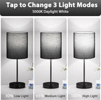 Black Touch Lamps for Nightstand Set of 2 - Bedside Table Lamp for Bedroom with Dual USB Ports & AC Outlet, 3-Way Dimmable Lamps for Living Room Boys Room, Night Light with 5000K Daylight Bulbs
