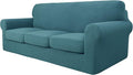 YEMYHOM Latest Checkered 4 Pieces Couch Covers for 3 Cushion Couch Extra Large High Stretch Thickened Sofa Cover for Dogs Anti Slip Furniture Protector Sofa Slipcovers (Teal), 91"-110"(3 Cushions)