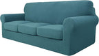 YEMYHOM Latest Checkered 4 Pieces Couch Covers for 3 Cushion Couch Extra Large High Stretch Thickened Sofa Cover for Dogs Anti Slip Furniture Protector Sofa Slipcovers (Teal), 91"-110"(3 Cushions)