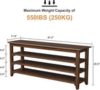 Shoe Rack Bench, 4-Tier Shoe Shelf Organizer, 47.2" Entryway Storage Bench for Hallway, Bedroom, Living Room, Bedroom, Hold up to 550 lbs, Solid Wood, Dark Brown