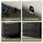 37.2" 3-Drawer Dresser with LED Lights & Charging Station, Wood Chest of Drawers with Open Space, Bedroom Closet Organizer for Living Room, Entryway, Bedside Storage, Black