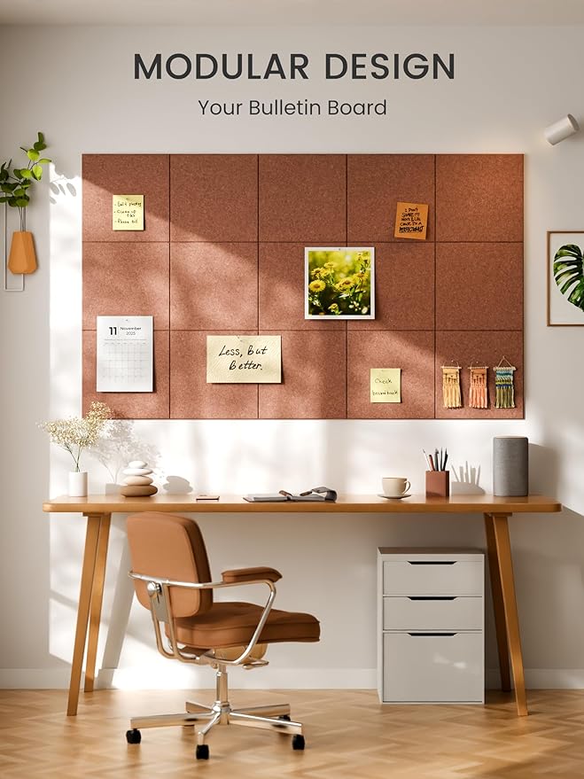 Bumusty Large Cork Board 48" x 36" Alternative - 12 Pack Felt Wall Tiles with 70 Safe Removable Adhesive Tabs, 30 Pushpins, Cork Boards for Walls Pin Board Bulletin Board Office Decor (Terracotta)