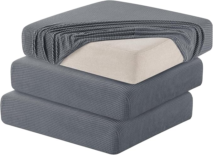 Hokway Stretch Individual Couch Cushion Covers, Washable Sofa Seat Slipcovers for Loveseat Sofa, Soft Durable Cushion Protector with Elastic Bottom for Pet(Light Grey, 3 PC)