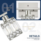 Crystal Modern Bathroom Light Fixtures, 4-Light Brushed Nickel Bathroom Vanity Wall Light, Vanity Lights for Mirror, Restroom, Bedroom (E26 Socket, Bulbs Not Included)