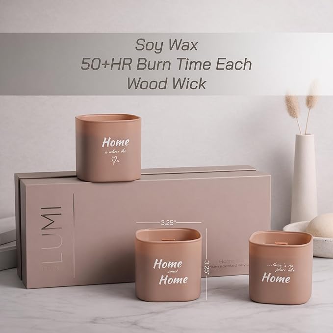 Set of 3 Premium Scented Soy Candles Gift Set | Home Collection – White Musk, Bamboo Forest & Peony Garden | Crackling Wood Wick | Luxurious Candle Set for Relaxation, Home Décor & Gifts | 9.8oz Each