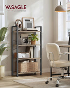 VASAGLE 4-Tier Bookshelf, Bookcase with Steel Frame, Book Shelf for Living Room, Home Office, Study, 11.8 x 26 x 47 Inches, Industrial Style, Heather Greige and Ink Black ULLS060B02