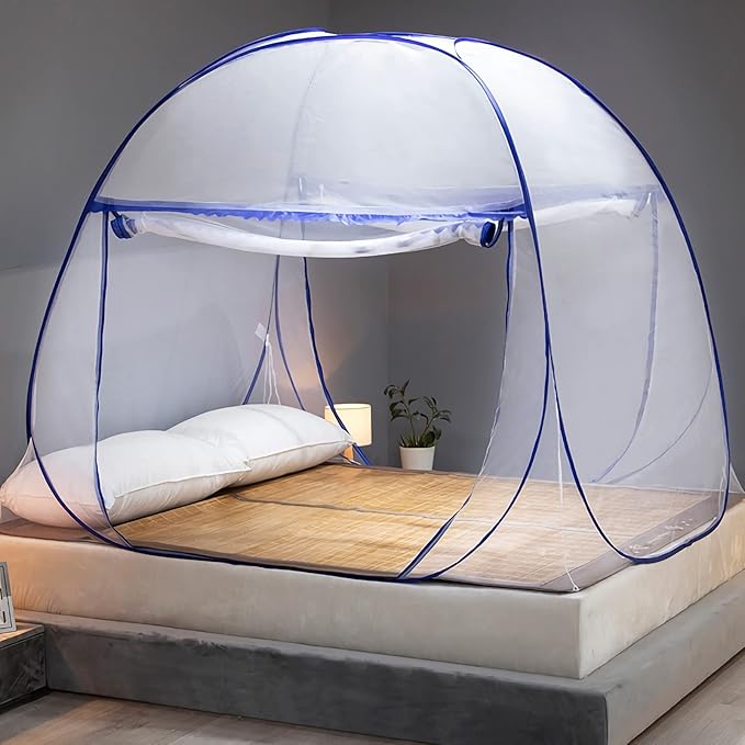 Mosquito Net for Bed, Folded Size 12 inch Portable Camping Travel Mosquito Net, Pop Up Mosquito Tent with Double Entry for King Queen Size Bed (Folded 12 Inch, 59"x79"x59")