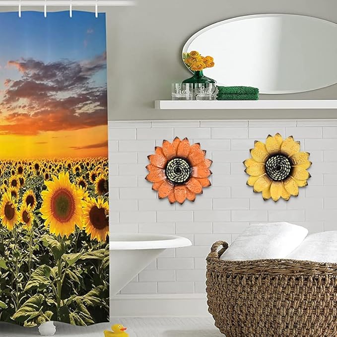 YEAHOME Sunflower Wall Decor - 9 inch Metal Flower Wall Art Decorations, Sunflower Yard Garden Decor Hanging for Kitchen, Bathroom, Bedroom, Set of 3 Handmade Gift for Home, Indoor or Outdoor