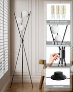 Lightdot 60IN Dimmable Black Tripod Floor Lamp Mid Century Standing Lamps with 3Pcs 3000K Bulbs Included Globe Eye Care&Stable Base Modern Tall Lamp for Living Room/Bedroom/Sofa Beside/Corner Decor