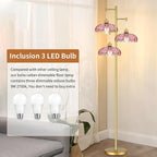 Gold Floor Lamp for Living Room,Modern Floor Lamps with Unique Pink Glass Shades,3 Lights Mid Century Tall Standing Lamp,Vintage Tree Flower Floor Lamp for Bedroom Corner Office Reading