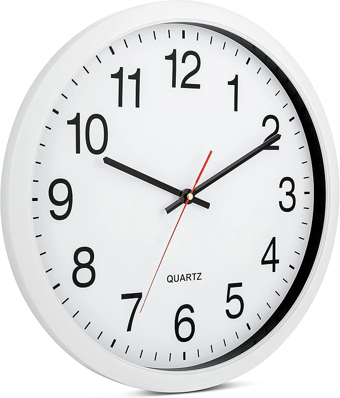 Bernhard Products White Wall Clocks, 2 Pack Silent Non Ticking - 16 Inch Extra Large Quality Quartz Battery Operated Round Easy to Read Home/Office/Business/Kitchen/Classroom/School Clock, Black Hands