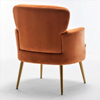 Trendy Velvet Accent Chair with Gold Metal Legs, Upholstered Armchair for Small to Mid-Size Spaces, Modern Living Room, Bedroom, Vanity Desk and Entryway, Red Orange