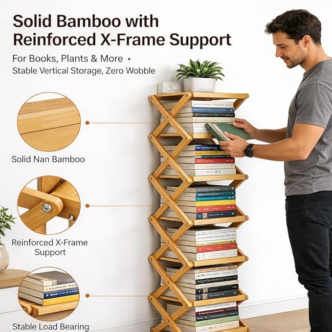 Upgraded The 9-Tier No-Assembly Bamboo Shoe Rack (3–9 Tier), Folding Bamboo Shoe Storage Rack with Zero Assembly Required and Space-Saving Design for Entryway Closet Apartment (Brown, 7 Tier)