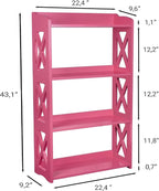 Pink Bookcase by Natural Wood, 4 Tier Bookshelf, Small Book Shelves Freestanding Display Storage Shelves. Open Bookshelf for Bedroom, Living Room and Office (Pink, 4 Tier)