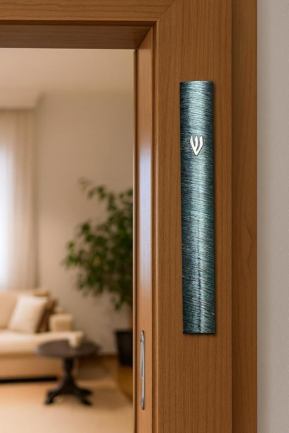 My Daily Styles Metal Blue Green Gray Silver-Tone Classic Mezuzah Case, 5"