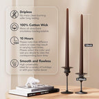 12-Inch Tall Dripless Taper Candles Set of 4 - Cocoa Brown Tapered Candles, Perfect for Spring - Smokeless, Unscented, Long Burning - Hand Poured, Colored Tall Candlesticks - Chocolates