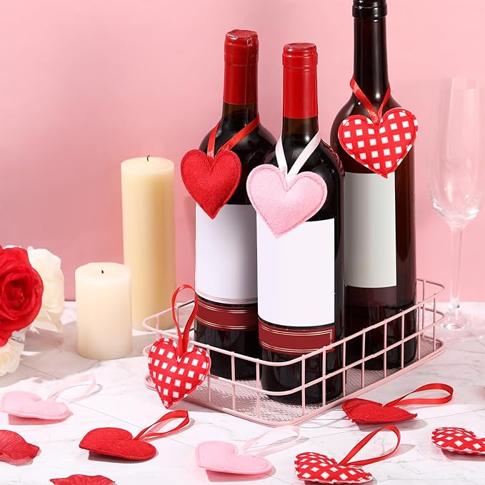 Syhood 12 Pcs Valentine's Day Felt Heart Ornaments Hanging Tree Decor for Wedding, Anniversary, Christmas Party Supplies, Winter Home Decorations(Pink and Red,Classic Style)