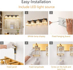 Modern Bathroom Vanity Light 4-Lights Black Gold Crystal Bathroom Wall Light Vanity Light Fixtures，28.34-inch Modern Minimalist Design