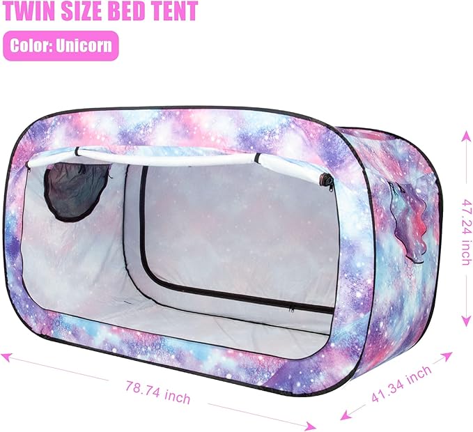 Bed Tent Twin Bed Canopy Portable Dream Tent for Adult Indoor Sleeping Tents with 2 Doors Breathable Private Space Tents, Unicorn