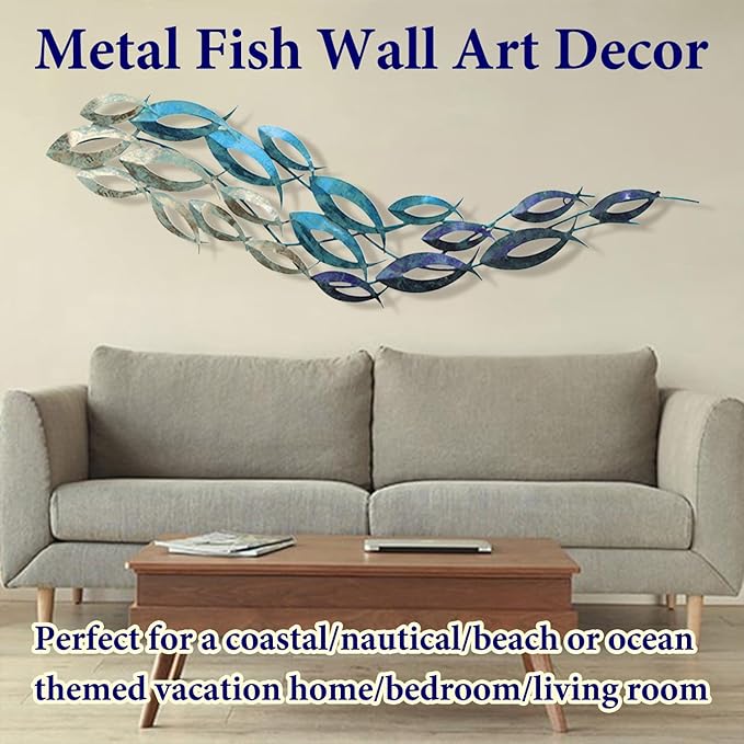 SUN RDPP Metal Fish Wall Art Decor, Large Coastal Ocean Metal Fish Wall Hangings Decor Wall Sculpture for Living Room Bedroom (C)