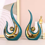 XMGZQ Teal Home Decor,Green and Gold Couple Sculpture,Green Ceramic Statues,Teal Modern Abstract Art Ceramic Statue, Decoration for Living Room, Coffee Table Centerpiece Great Gift Idea