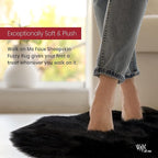 Silky Soft Faux Fur Rug, 2 ft. x 4 ft. Black Fluffy Rug, Made in France, Sheepskin Area Rug, Shaggy Rug for Living Room, Bedroom, Kid's Room, or Nursery, Home Décor Accent with Non-Slip Backing