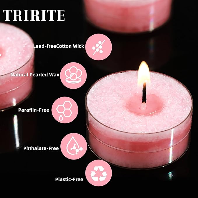 Unscented Tealights Candles for Valentine's Day, 5 Hours Long Burning Pink Pearled Tea Lights, Non-Paraffin, Smokeless, Votive Candles for Wedding, Baby Shower, 12pcs