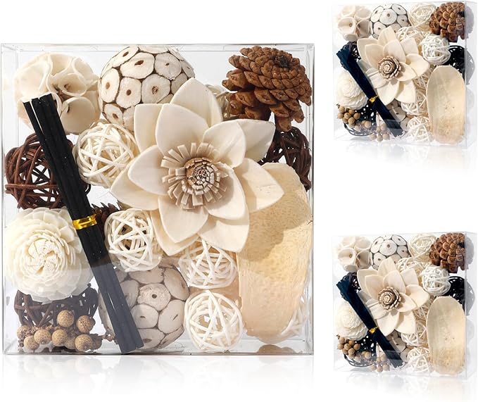2 Boxes of White Potpourri Bowl Filler Decorative Scented Mixed Dried Decorative Balls for Centerpiece Bowls Flower Vase Filler for Home Decoration (White)