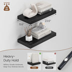 Heimlove 12" Deep Black Floating Shelves for Wall, 24 Inch Shelf Bathroom Shelves Set of 2, Mounted Shelves for Books Living Room Laundry Room Bedroom Kitchen Home Office