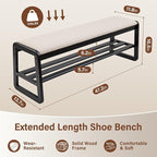 CozyDH Solid Wood Shoe Bench, Wooden Storage Entryway Bench 2-Tier, Mid-Century Shoe Rack Bench, End of Bed Bench with Leather Cushion, Ottoman Bench for Hallway Bedroom (Black 48")