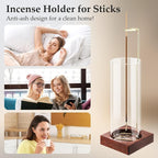 Incense Holder,Wooden Incense Holder for Sticks with 20 Incense Sticks, Anti-ash Incense Burner with Glass Ash Catcher, Wood Incense Holder 20 Stick (2 Pack Wooden Round)