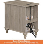 WAMPAT End Table with Charging Station, Grey Side Table with Storage Cabinet & Drawer, Wooden Nightstand with Power Outlets & Type-C USB Ports for Bedroom, Living Room