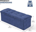 MoNiBloom 43 Inches Folding Storage Ottoman Bench, Storage Chest, Padded Seat, End of Bed Bench, Linen Fabric Ottoman Footrest for Living Room, Bedroom, Entryway, Navy Blue