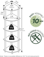 Furinno Turn-N-Tube Corner Shelf, 5-Tier Corner Bookshelf, Open Storage Shelves, for Organization and Storage, Living Room, Home Office, Garage, Bedroom, Sage Green