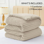 BEDELITE Fleece Full Comforter Set -Super Soft & Warm Fluffy Linen Bedding, Luxury Fuzzy Heavy Bed Set for Winter with 2 Pillow Cases