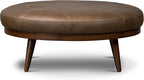 Poly & BARK Gio Ottoman – 30” Round with Feather-Down Topper – Full-Grain Leather Upholstery – Couch Ottoman for Living Room – Vintage Italian Leather in Cocoa Brown