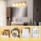 4 Light Modern Bathroom Light Fixtures Over Mirror, Brass Finish Vanity Lights for Bathroom Wall Sconces with Milky White Glass Shades, E26 Socket (Bulbs Not Included)