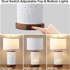 Set of 2 Ceramic Table Lamps with 3 Color Temperatures, Nightstand Table Lamps with AC Outlet, USB A & C Charging Port, Bedside Lamps for Living Room, Bedroom, Office Reading, Walnut