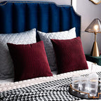 Christmas Burgundy Red Throw Pillow Covers: 2 Pack 18x18 Inch Original Striped Velvet Square Decorative Pillow Cases for Farmhouse Couch