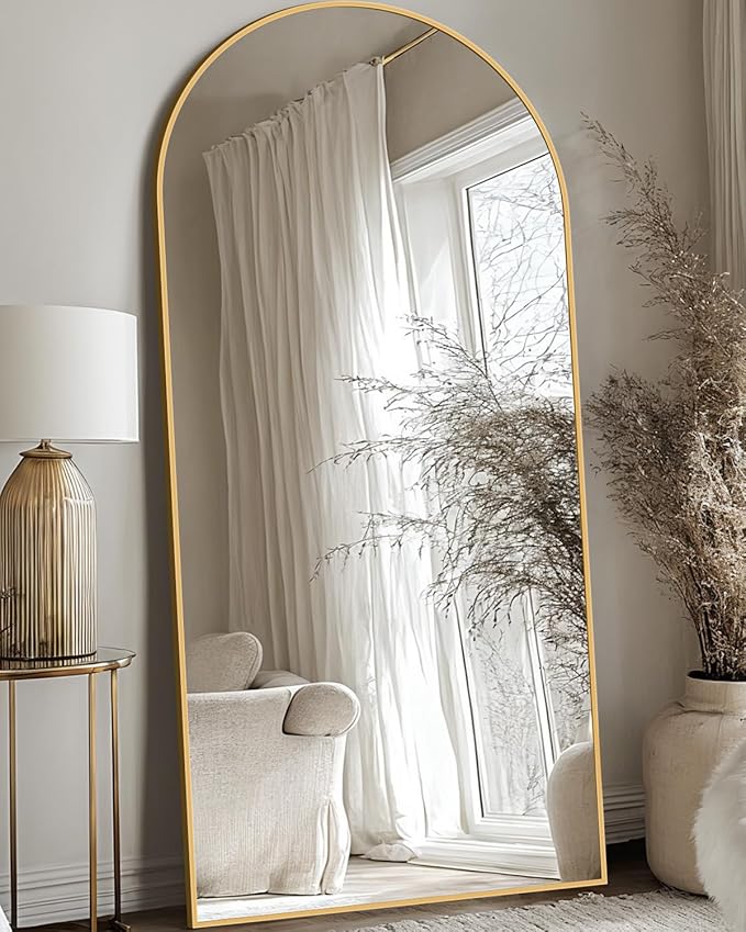 Antok Full Length Mirror, 68"x26" Floor Mirror, Arched Floor Standing Freestanding Arch Full Body Mirrors with Stand for Bedroom, Hanging Mounted for Living Room Cloakroom,Gold
