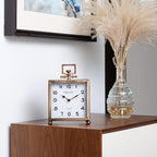 NIKKY HOME Metal Table Clock, Silent Non-Ticking Classic Battery Operated Decorative Mantel Desk Shelf Clock for Living Room Decor - Rose Gold