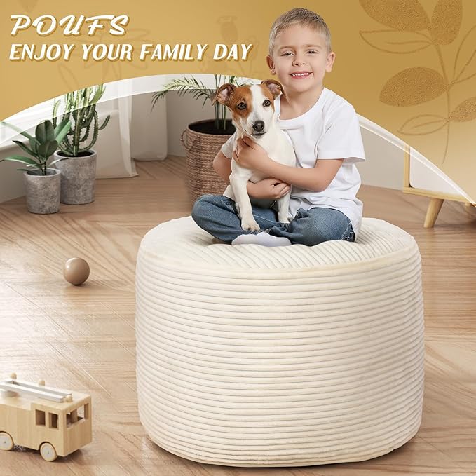 AS AWESLING Round Ottoman Foot Rest Pouf for Living Room Couch - Soft Plush Hassock