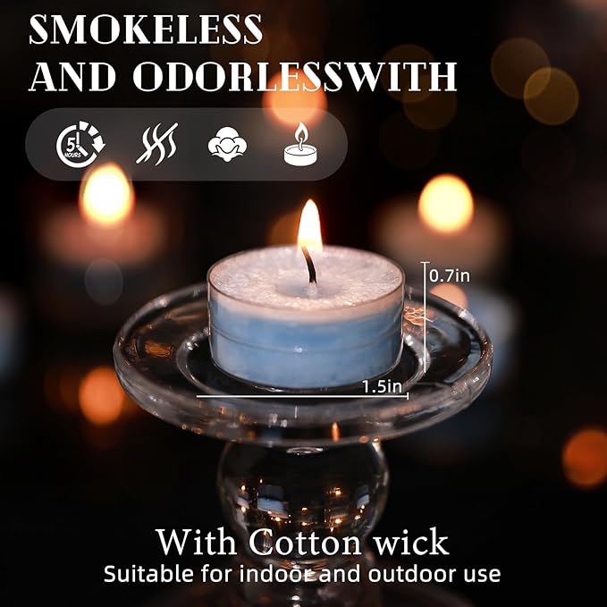 Unscented Plant Tealights Candles, 5 Hours Long Burning Blue Tea Lights Baby Shower Candle, Non-Paraffin, Smokeless, Mini Tealight Votive Candles for Wedding, Valentine's Day, Christmas, 12pcs