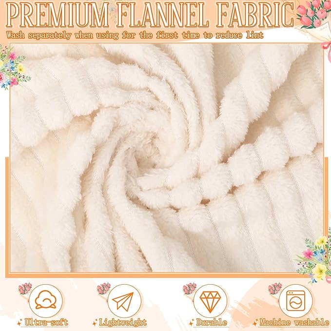 Buryeah 24 Pcs Wedding Flannel Fleece Throw Blanket Bulk with Thank You Card and Ribbon, 50 x 60 in Oeko-TEX Standard 100 Certified Blankets Outdoor Wedding, Guest Party Souvenirs (Ivory)