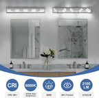 Modern LED Bathroom Lights Fixtures(5-Light),Stainless Steel Chrome Acrylic Wall Lighting,Vanity Lights for Bathroom Over Mirror(6000k 34in)